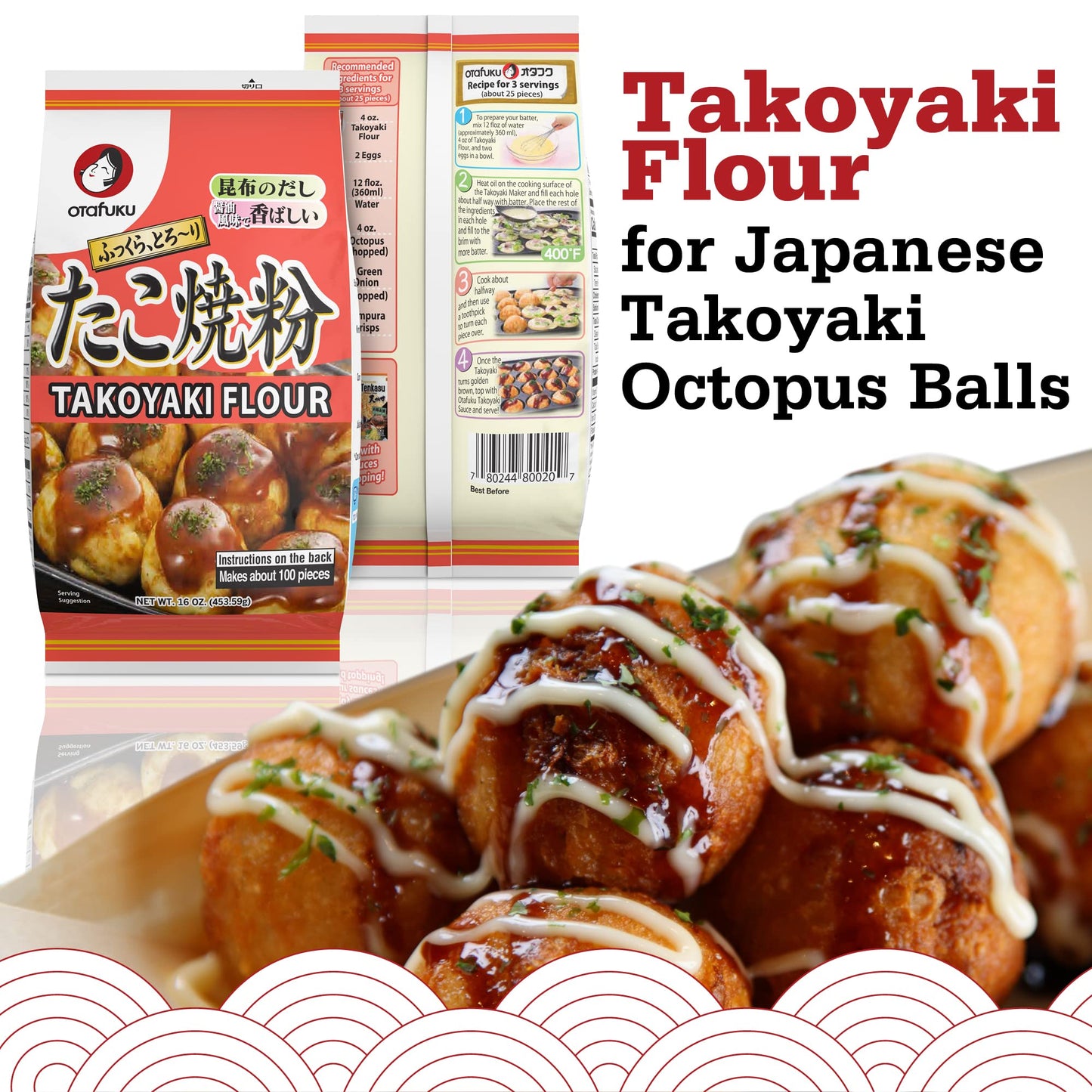 Otafuku Takoyaki Flour For Japanese Takoyaki Octopus Balls, 16 Oz (1 Pound) - Pack Of 10