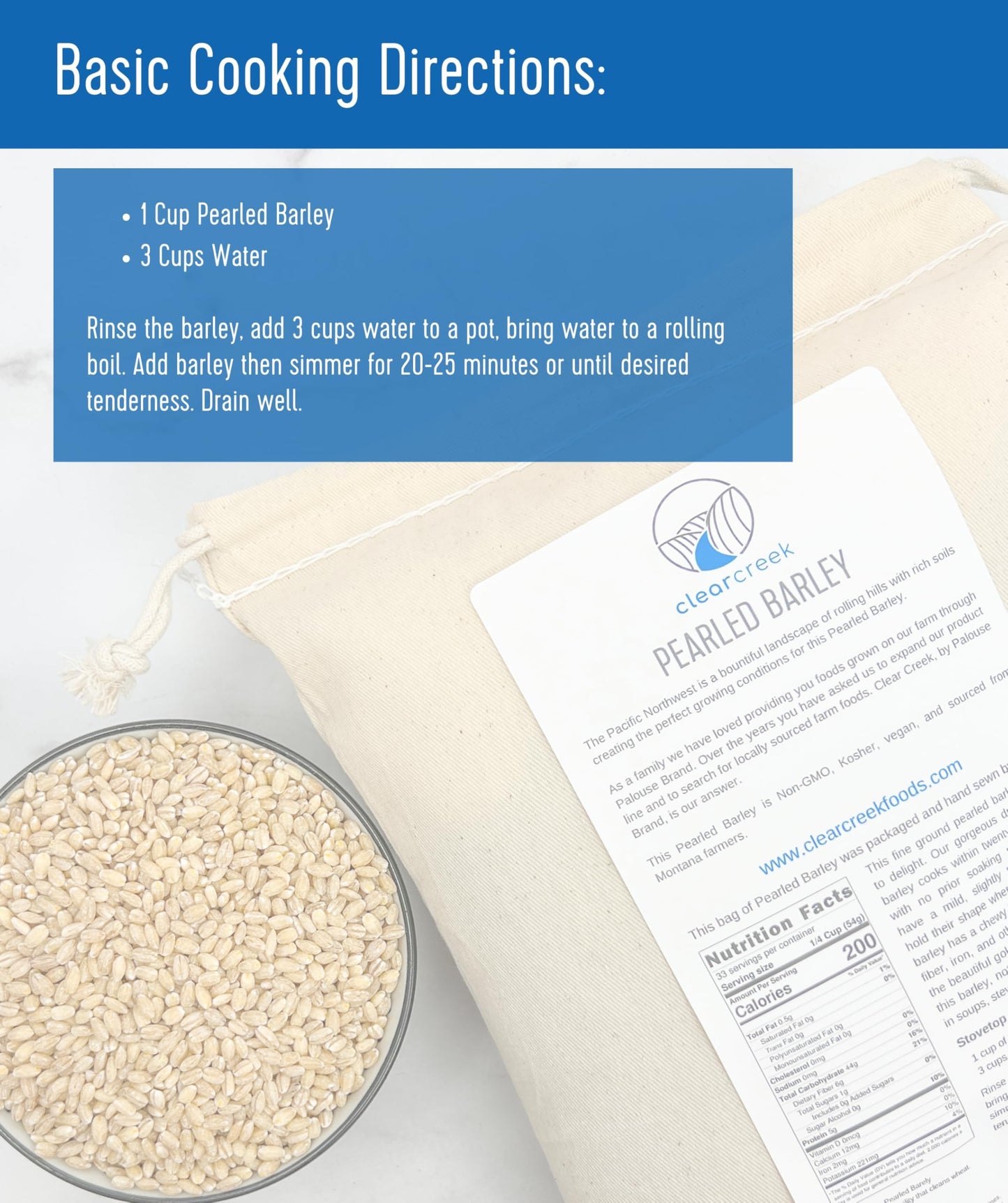 Certified Glyphosate Residue Free Pearl Barley | 1 Lb | Non-Gmo | Vegan | Non-Irradiated | Kosher | Pacific Northwest Grown