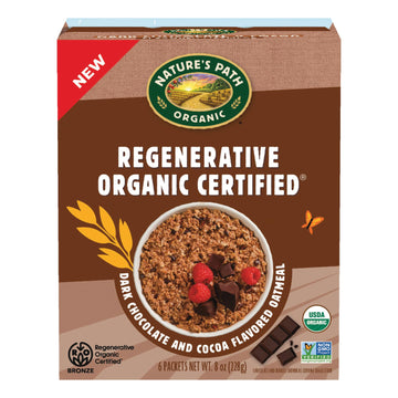 Natures Path Organic Regenerative Organic Certified Dark Chocolate & Cocoa Instant Oatmeal, 8 oz (Pack of 1), Non-GMO, Fair Tra