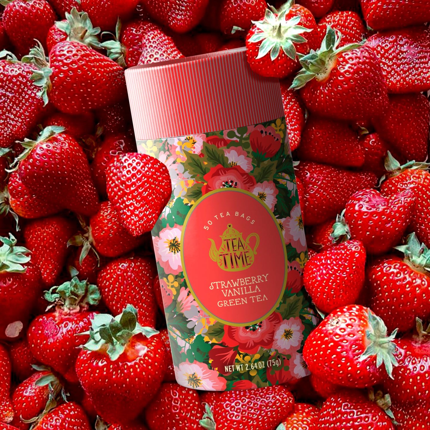 LIFE PLUS STYLE Gourmet Green Tea, Strawberry Vanilla Flavor, 50 Tea Bags, Organic, Caffeinated, Sugar Free, Fruity & Refreshing