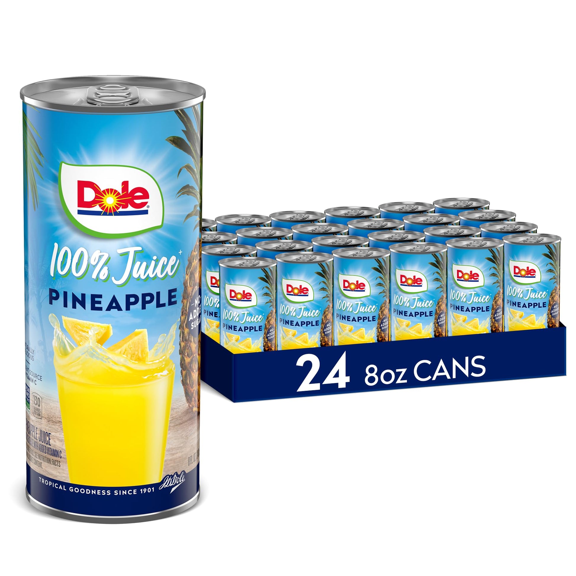 Dole 100% Pineapple Juice, No Added Sugar, Excellent Source of Vitamin C, 100% Fruit Juice, Packaging May Vary, 8.0 Fl Oz (Pack 