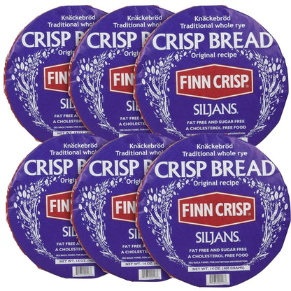 Finn Crisp Siljans Round Rye Crispbread 6 x 14oz | Knckebrd From Finland | Bulk Multipack of Authentic Finnish Sourdough Crispbr