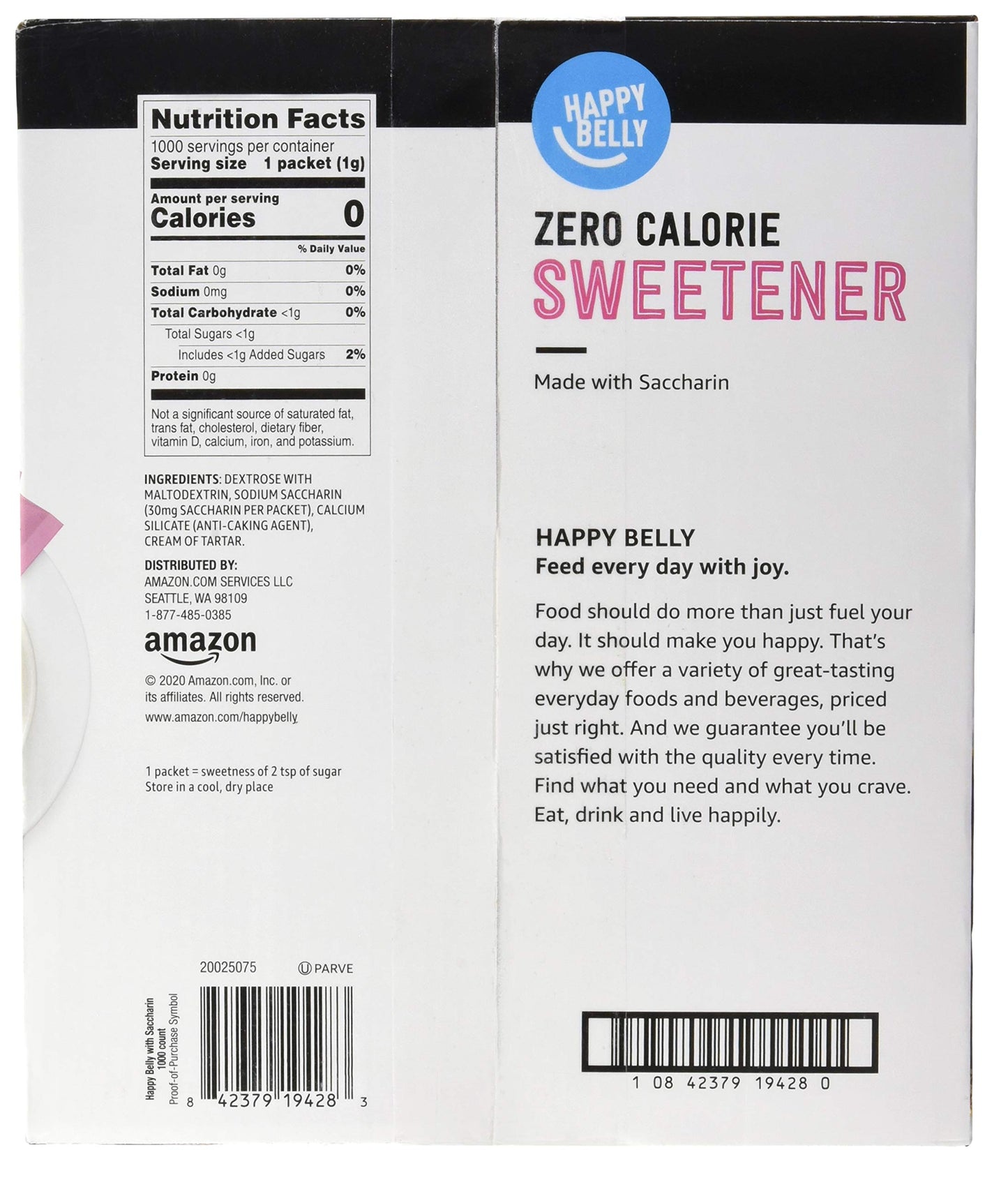 Happy Belly Zero Calorie Pink Saccharin Sweetener - 1000 Count (Pack of 1)