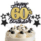 Happy 60th Birthday Cake Topper, Black and Gold Glitter Cake Toppers, 60 Year Birthday Party Cake Decoration