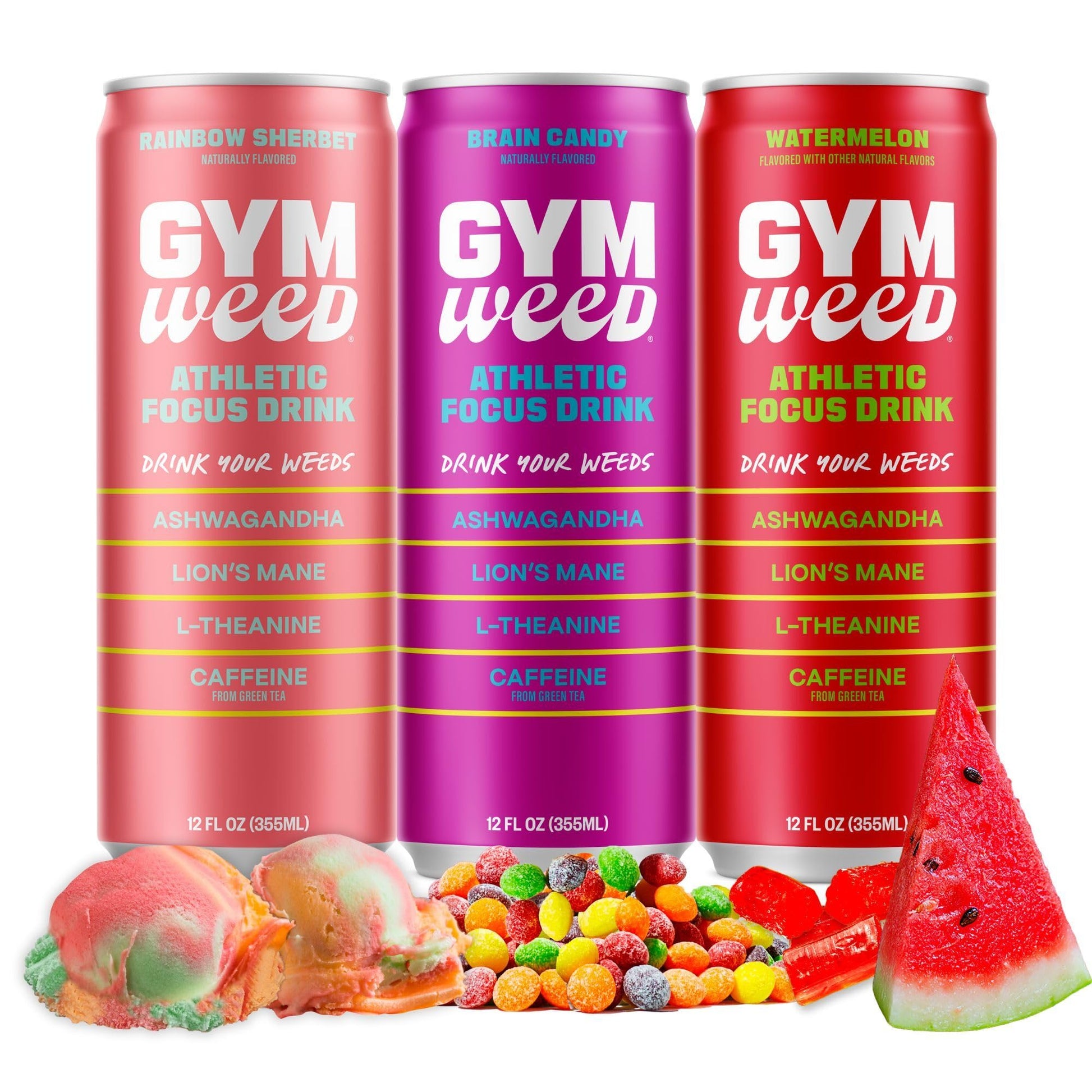GYM  Athletic Focus Drink with KSM-66 Ashwagandha  Lions Mane Mushroom  L-Theanine  200mg Green Tea Caffeine with Natural Sweeteners Sour and Sweet Variety of Flavors  12 Pack