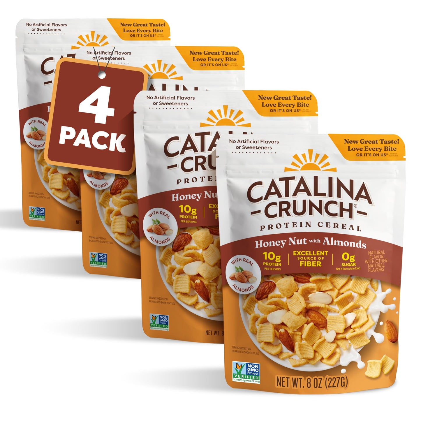 Catalina Crunch Honey Nut High Fiber Cereal, Vegan, Low Sugar, Gluten Free, 10g Protein, 9 oz (Pack of 4)