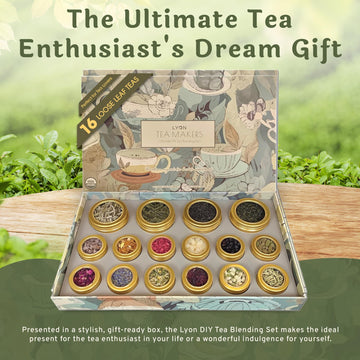 Lyon Diy Tea Blending Set-16 Tin Variety Pack-Premium Herbal Tea & Exotic Floral/Fruit Flavor Infusers - Create 75+ Cups W/Assor