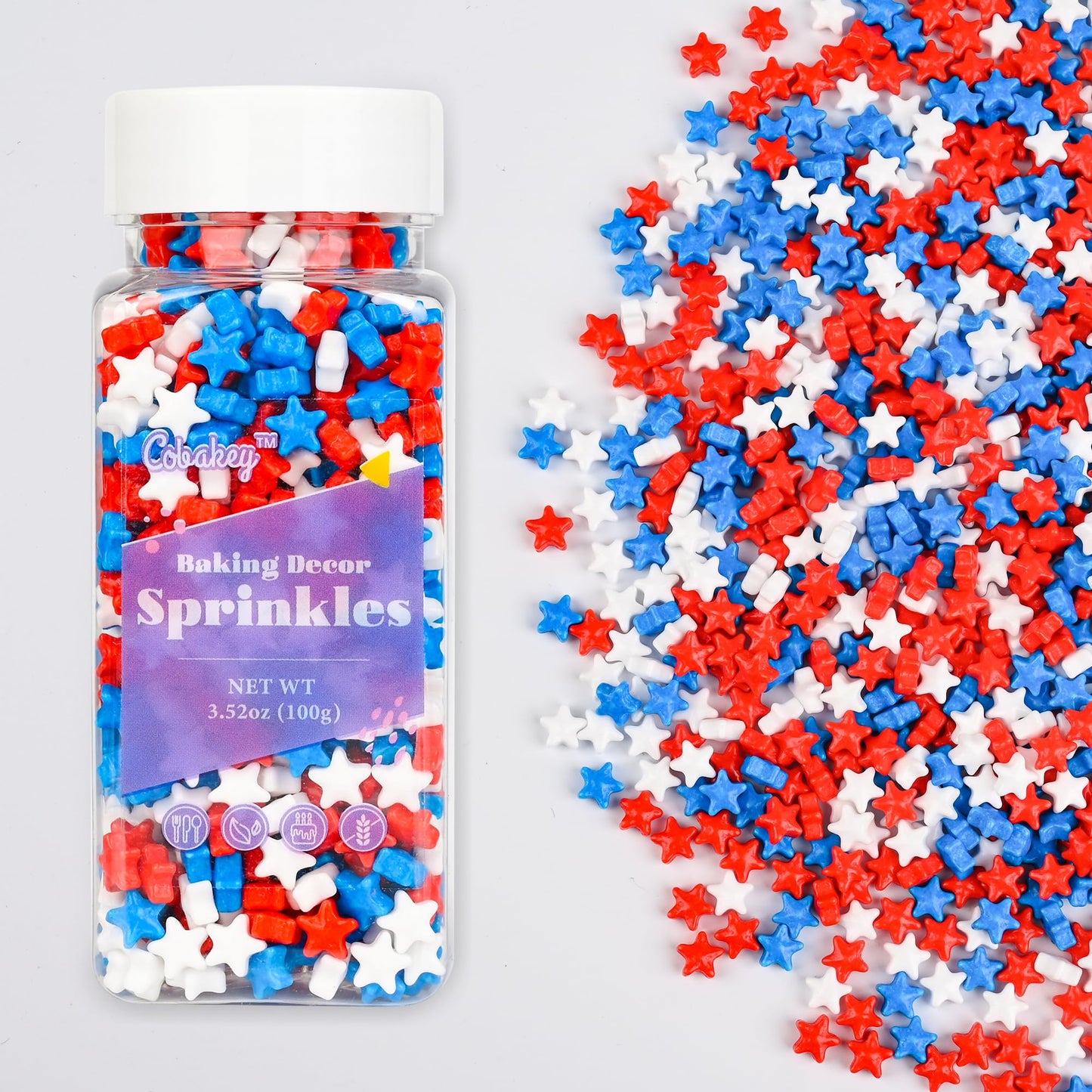 Cobakey Patriotic Sprinkles For Baking, 4Th Of July Sprinkles For Cupcakes, Red White And Blue Star Candy Perfect For Independen