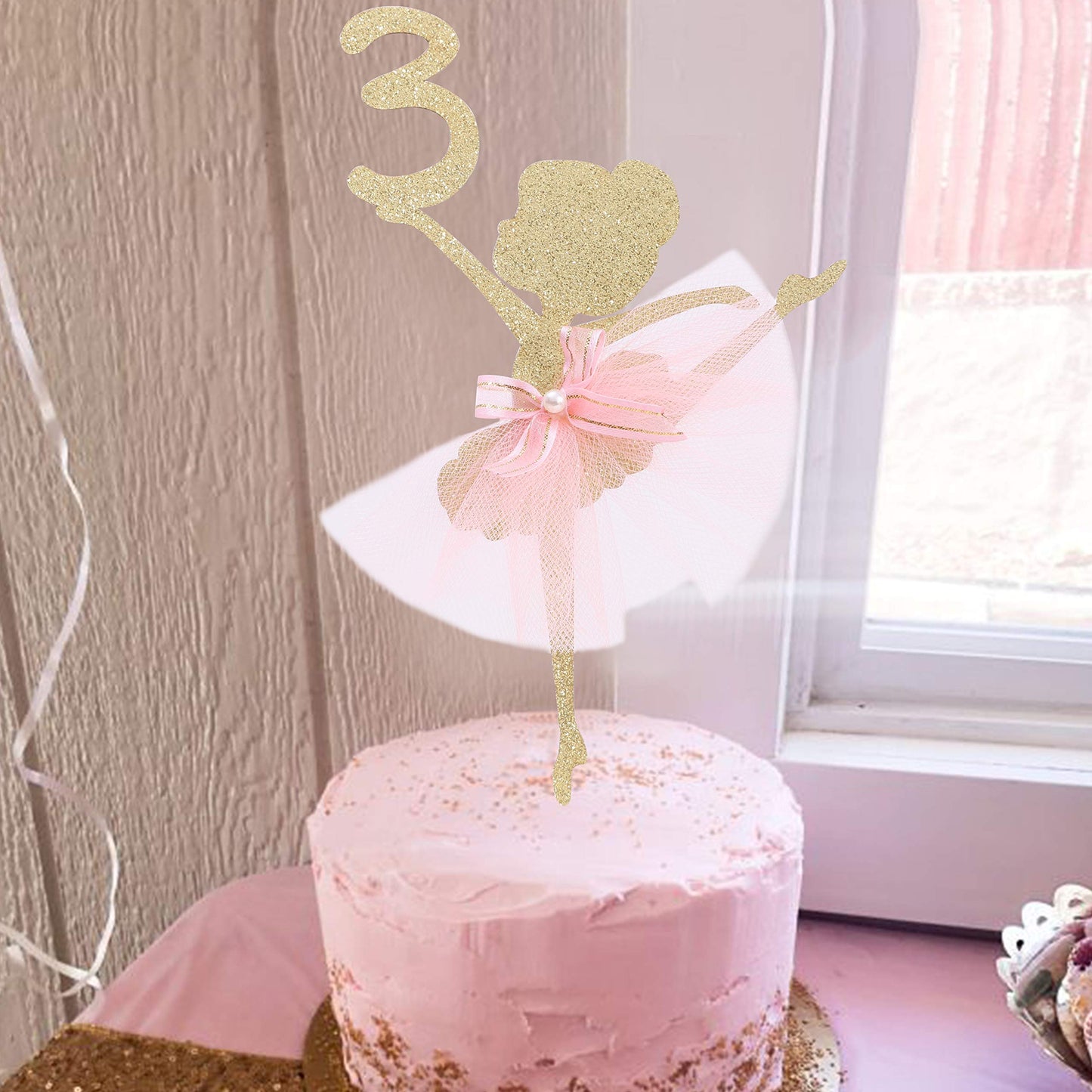 Ballet Cake Topper 1 To 5 Years Old - Ballerina, Birthday Party Decoration, Dancing Princess, Studio Photo Props (Ballerina 3)