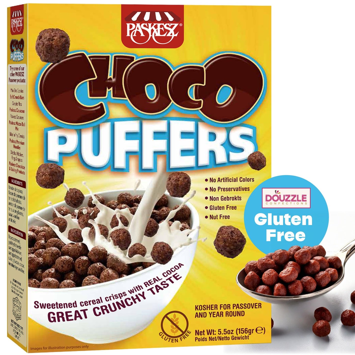 DOUzzle Gluten Free Choco Puffers Breakfast Cereal, Sweetened Cocoa Crisps (Pack of 1) Non Gebrokts Kosher for Passover Food Sna