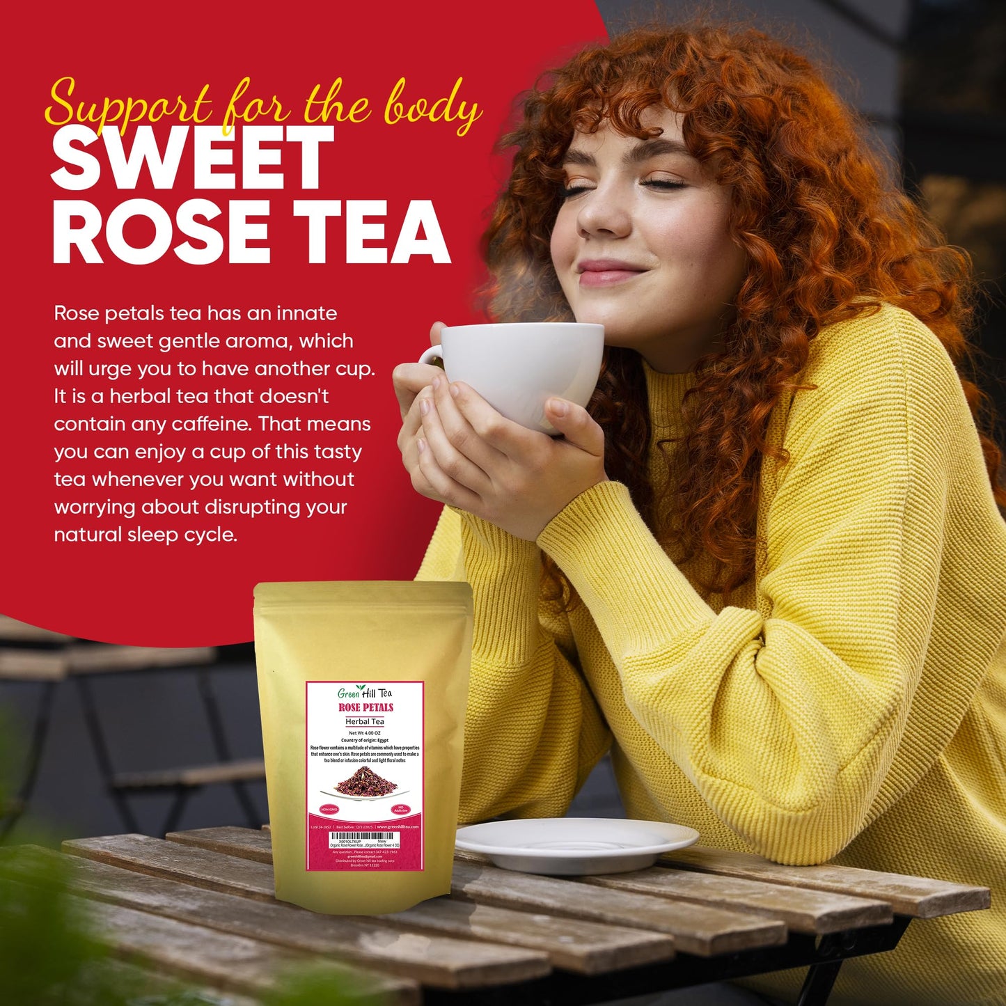 Greenhilltea Premium Dried Rose Petals - Edible Flowers for Drinks & Baking - 4 OZ - Caffeine Free Herbal Tea Infusions