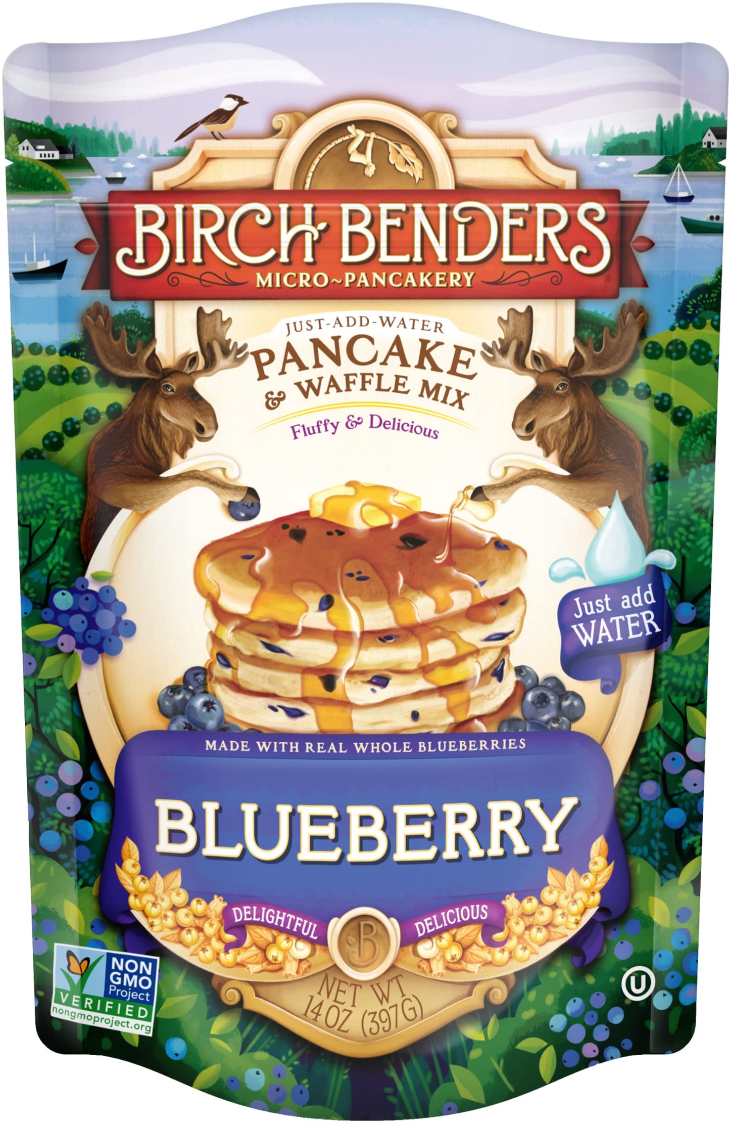 Blueberry Pancake & Waffle Mix By Birch Benders, Made With Real Blueberries, Just Add Water, Non-Gmo, Just Add Water, 14 Oz (Pack Of 3)