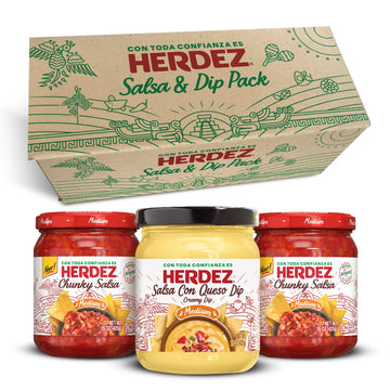 HERDEZ Salsa Dipping Variety 3 Pack - (2) Chunky Medium, (1) Salsa Con Queso Medium - Authentic Mexican Flavor Dips for Chips