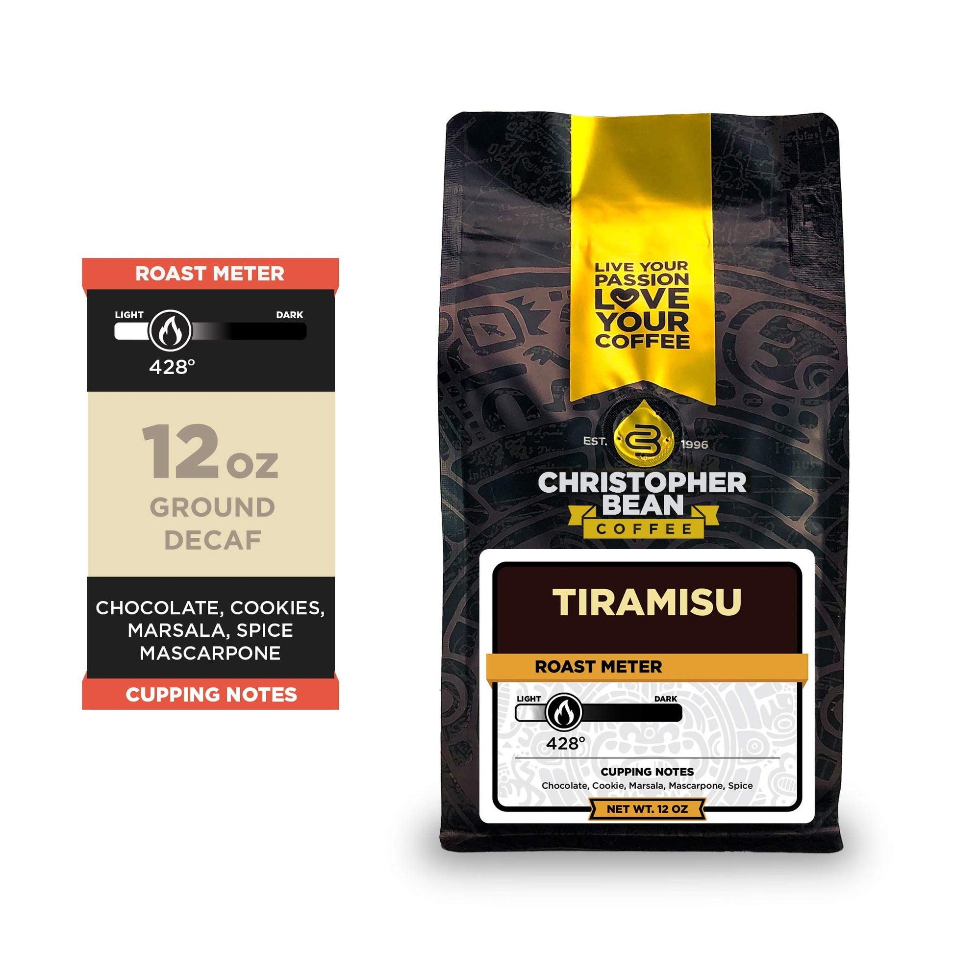 Christopher Bean Coffee - Tiramisu Flavored Coffee  (Decaf Ground) 100% Arabica  No Sugar  No Fats  Made With Non-Gmo Flavorings  12-Ounce Bag Of Decaf Ground Coffee
