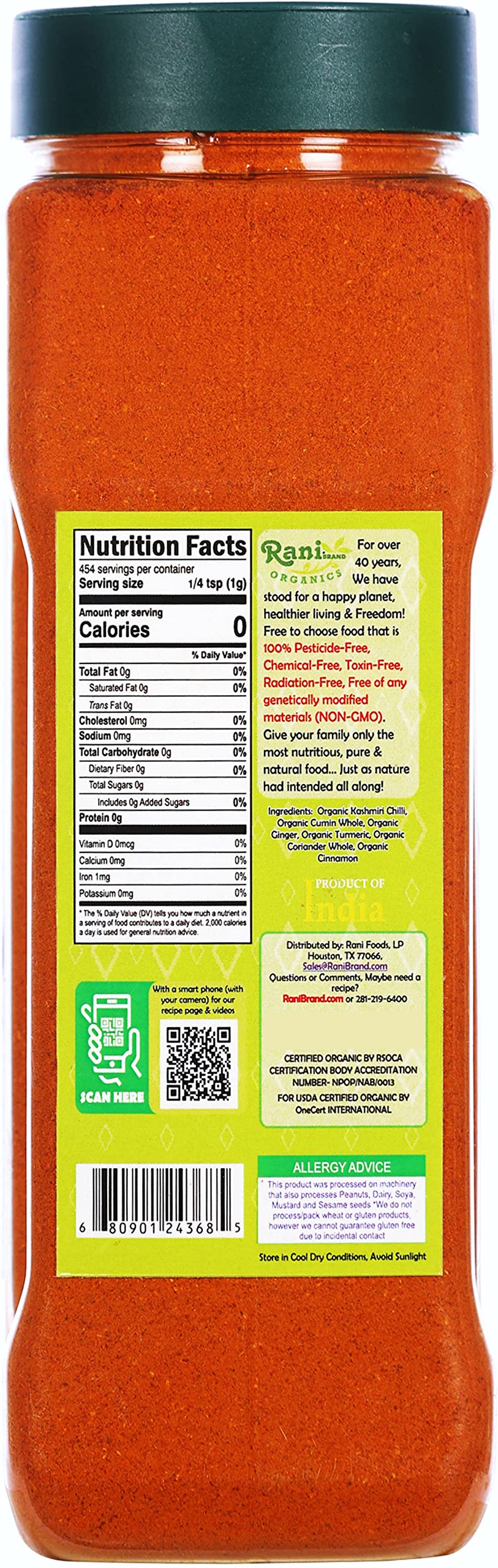 Rani Organic Tikka Masala (Marinade & Grilled Spice Blend) 6-Spice Indian Blend 16Oz (1Lb) 454G Pet Jar ~ All Natural | Vegan |