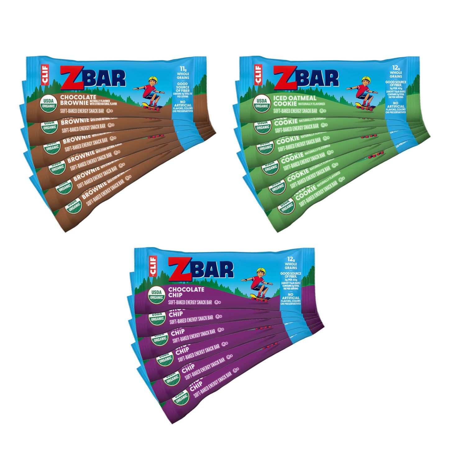 Zbar - Chocolate Chip, Iced Oatmeal Cookie, And Chocolate Brownie - Variety Pack - Soft-Baked Energy Snack Bars - Non-Gmo - 11-12G Whole Grains - Usda Organic Granola Bars (18 Count, Mix May Vary)