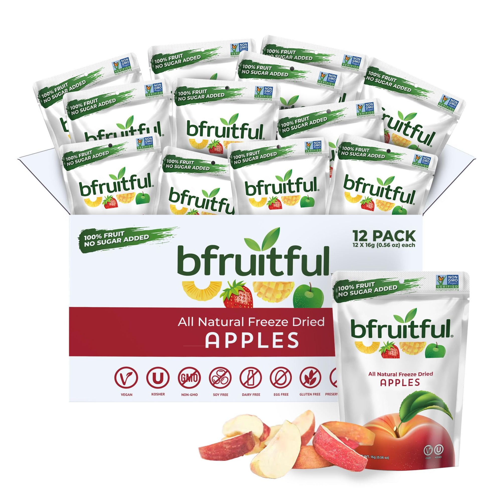 Bfruitful Freeze-Dried Apples, Freeze Dried Fresh Fruit Bites, Gluten Free, Vegan, Dairy Free, Kosher, No Sugar Added, Non Gmo,
