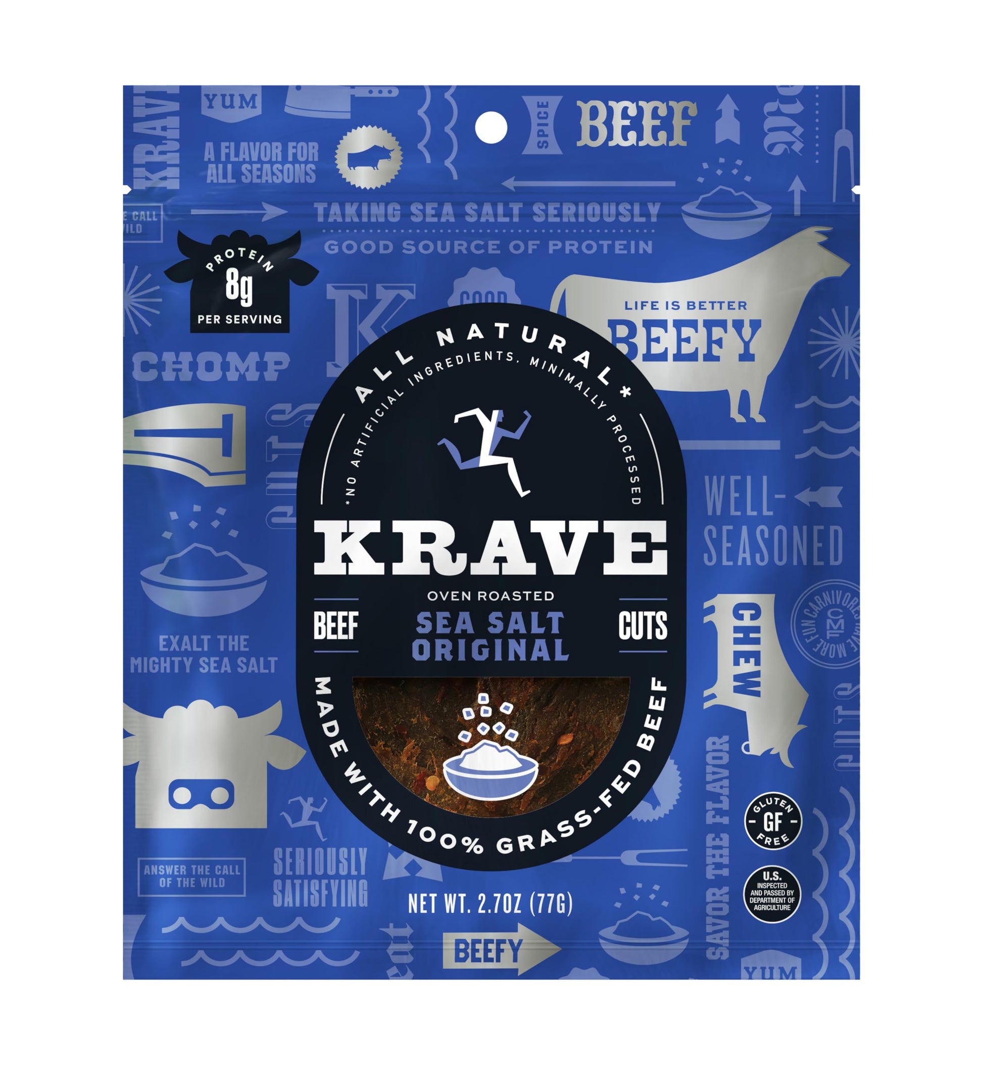 KRAVE Beef Jerky, Sea Salt - 100% Grass Fed, Gluten Free, 2.7 Ounce