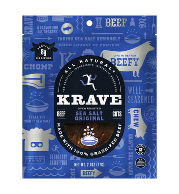 KRAVE Beef Jerky, Sea Salt - 100% Grass Fed, Gluten Free, 2.7 Ounce