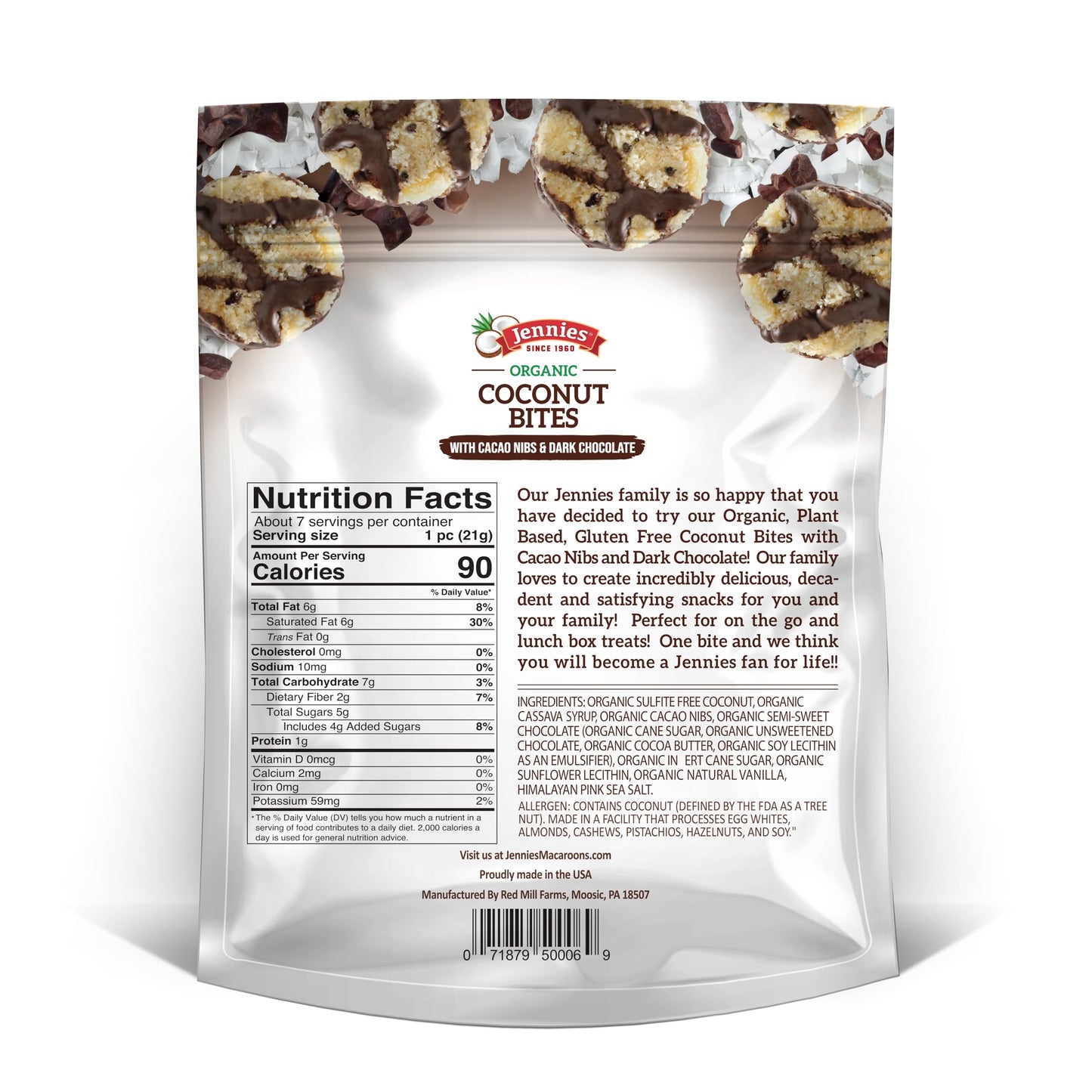 Jennies Organic Coconut Bites With Cacao Nibs, 5.25Oz Glten Free, Non-Gmo, Peanut Free, Kosher (1)