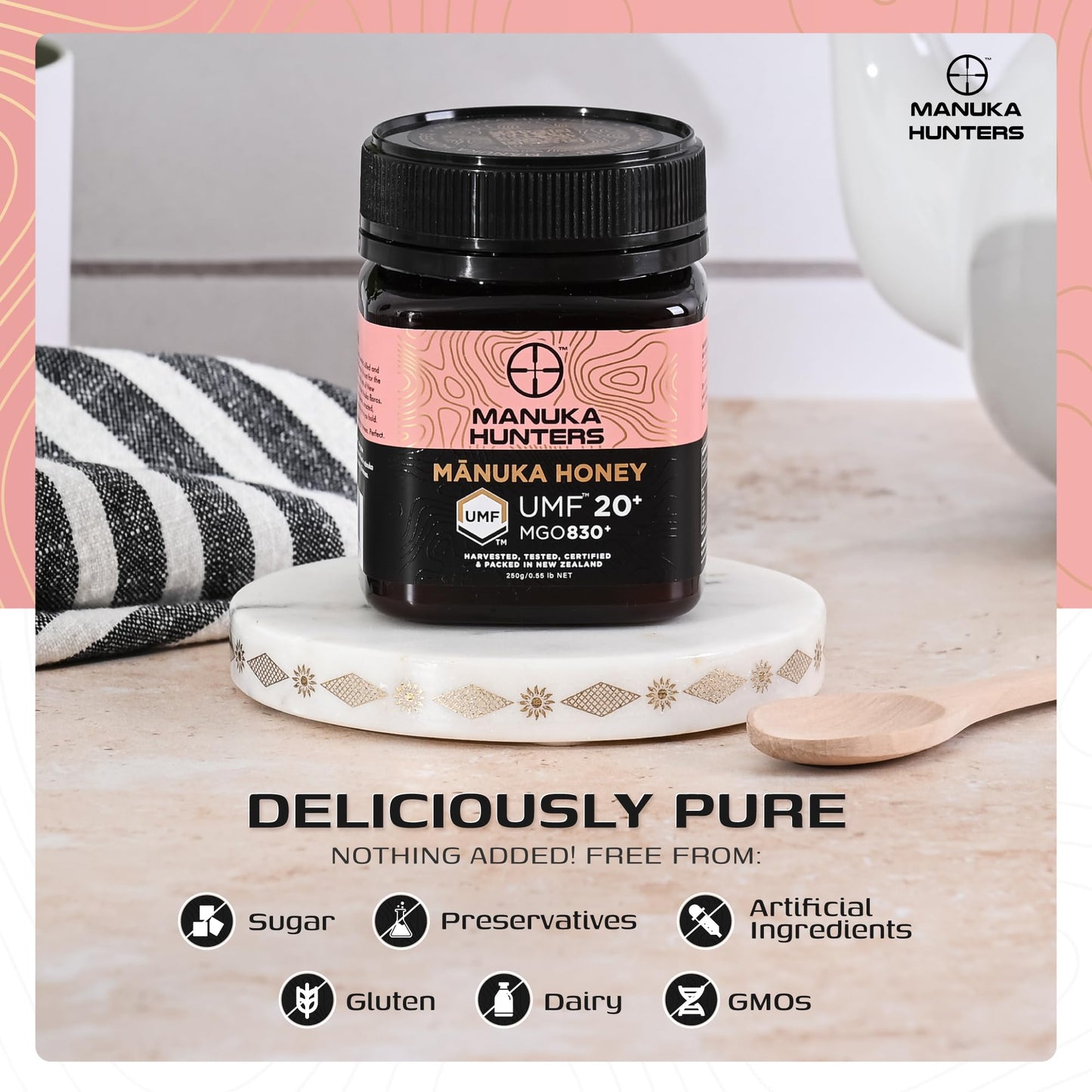 Manuka Hunters Manuka Honey UMF 20+/MGO 830+ 100% Pure Natural Sweetener 8.8oz/250g Jar