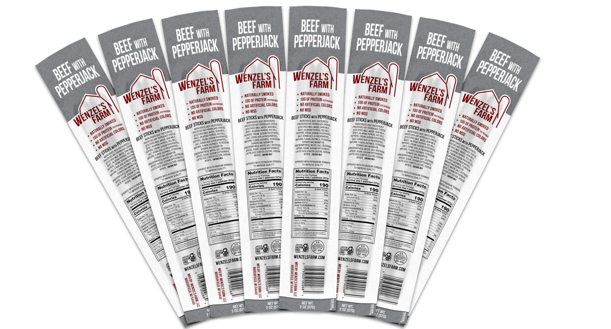 Wenzels Farm Beef Snack Sticks with Pepperjack, High Protein, Gluten Free, 16 Count (8 Packs of 2)