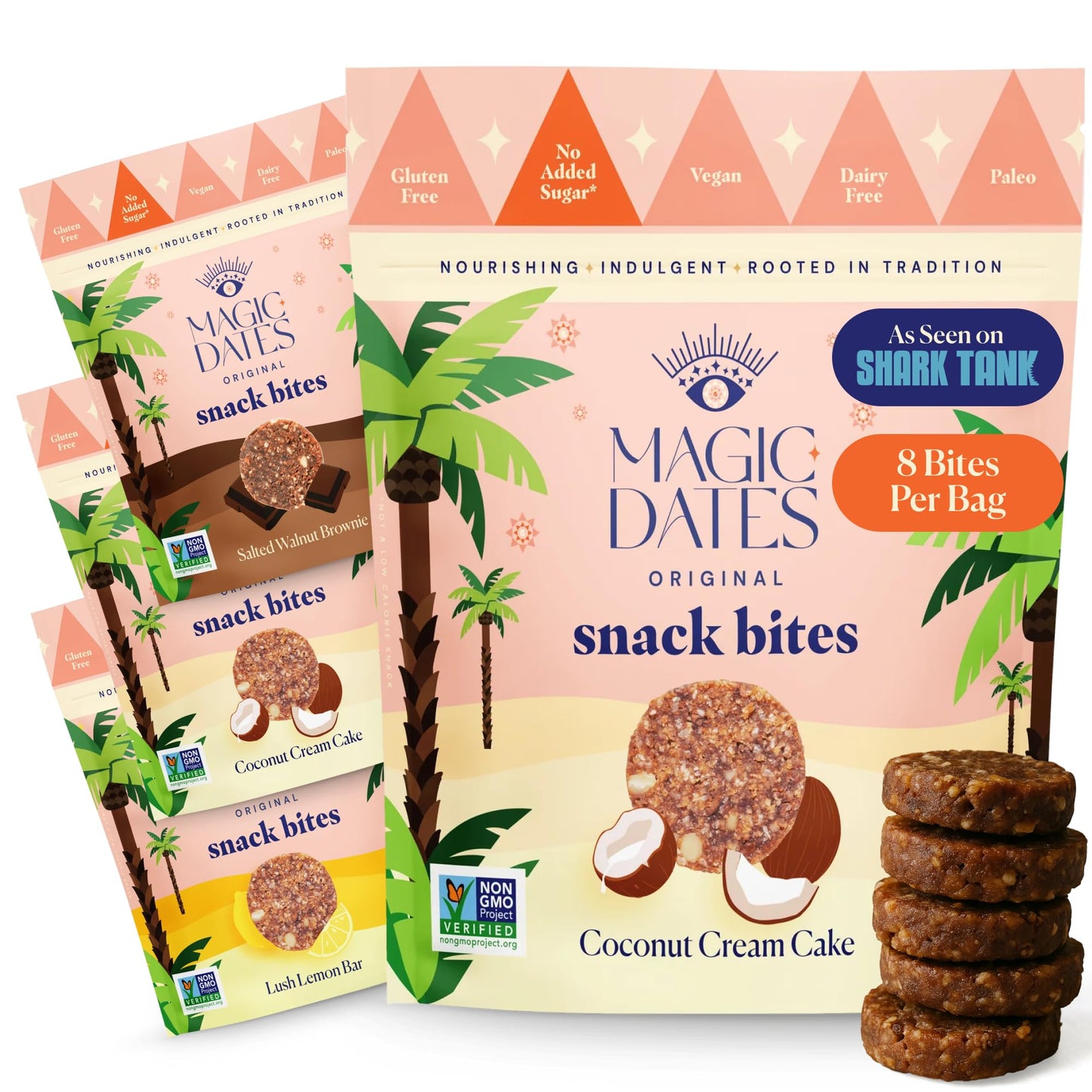MAGICdATES Date Snack Bites Variety Pack – 4 Bags (16 Servings) Gluten-Free Vegan Paleo Plant-Based On-the-Go Snack