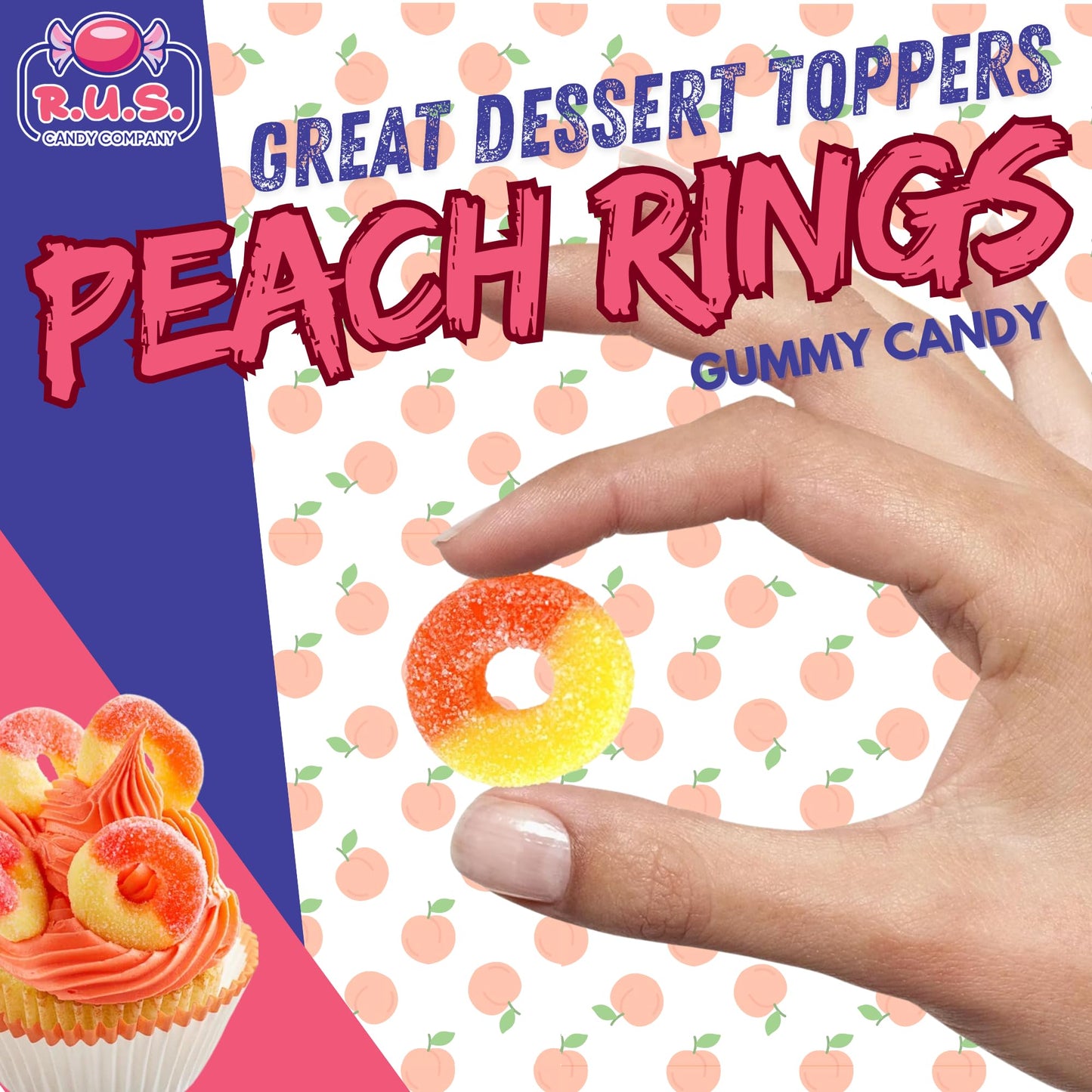 Peach Ring Gummies 8 oz Bag - Fruity Gummy Candy - Fresh, Soft & Chewy - Party, Snack, Candy Buffet - by RUS Candy Company (Peac