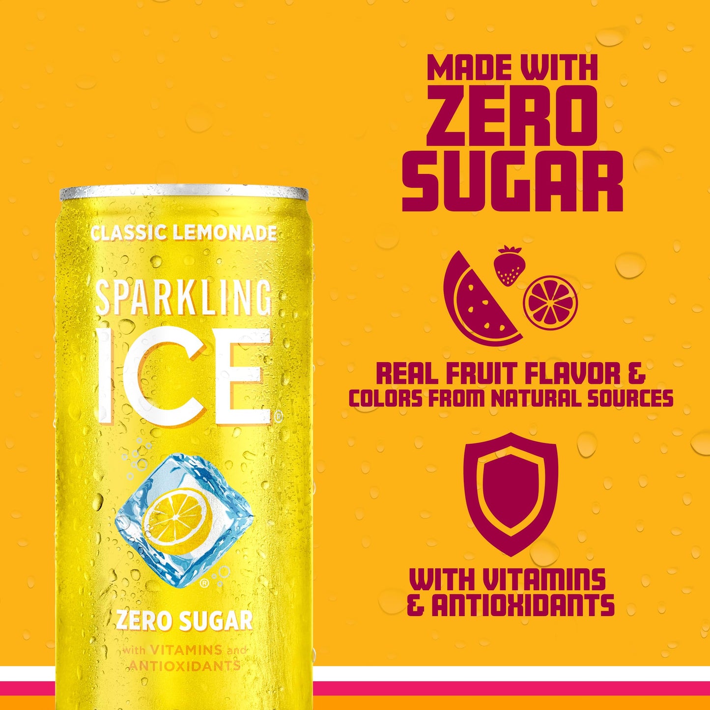 Sparkling Ice Classic Lemonade Sparkling Water  with Antioxidants and Vitamins  Zero Sugar  7.5 fl oz Mini Cans (Pack Of 10)