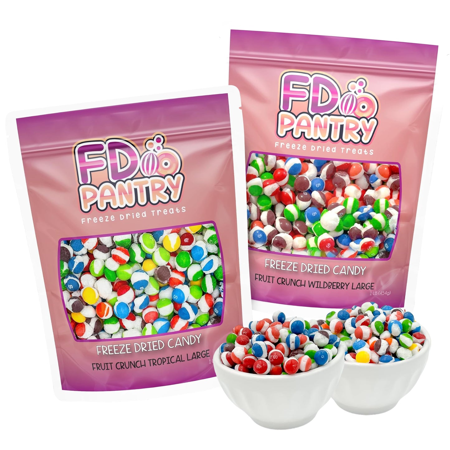 Fruit Crunch Freeze Dried Candy Variety Pack - Wildberry & Tropical Flavors - 16 Oz Each - Crunchy Fruity Snack   In Large Pouches - Assorted Berries, Pineapple, Mango - Great Gift For All Ages