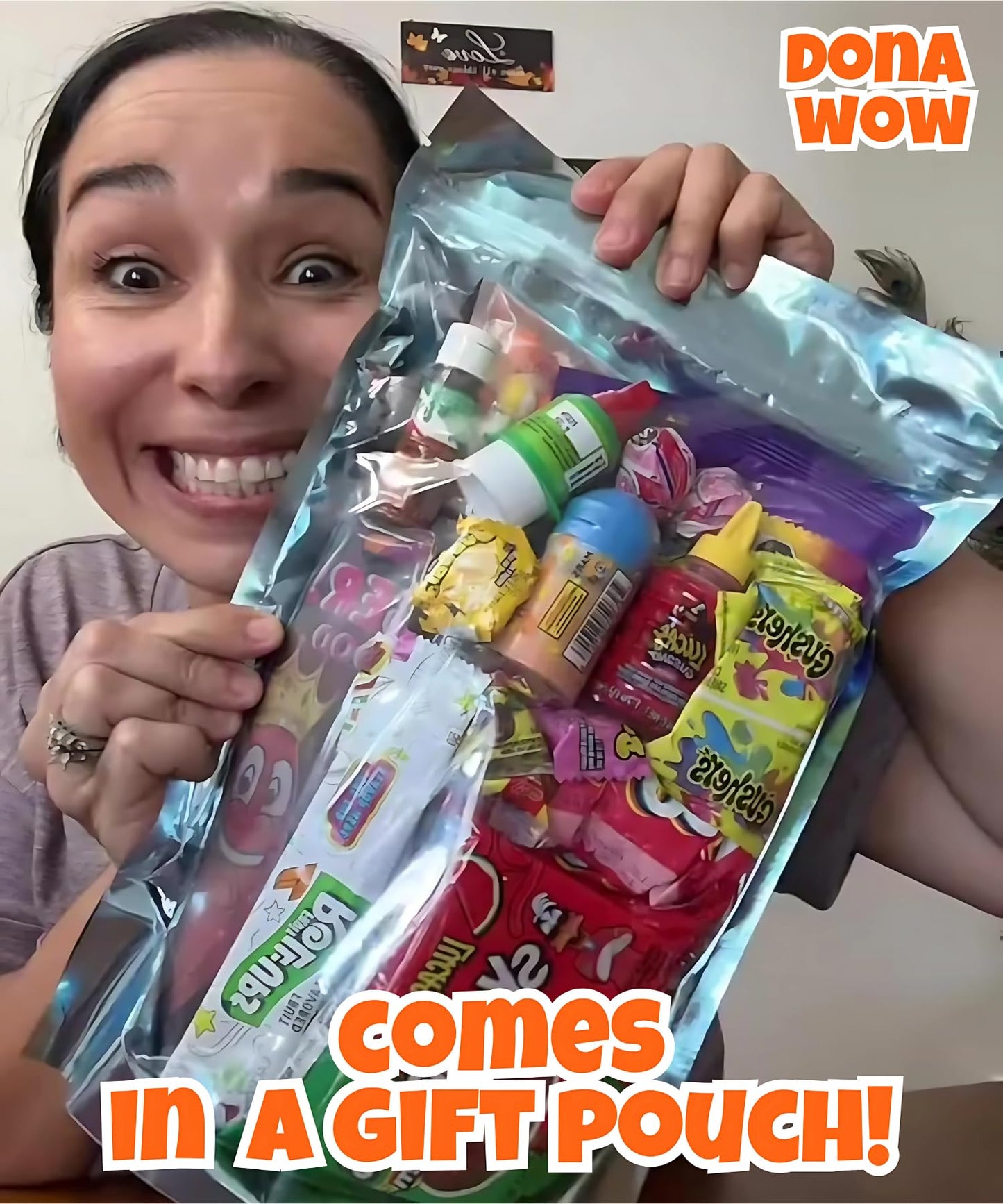 Food Crush Chamoy Pickle Kit with Cotton Candy Crunch - 13 Pcs Birthday Gift Pouch for Teens and Kids, Includes Fruit Roll Ups and Salsagheti