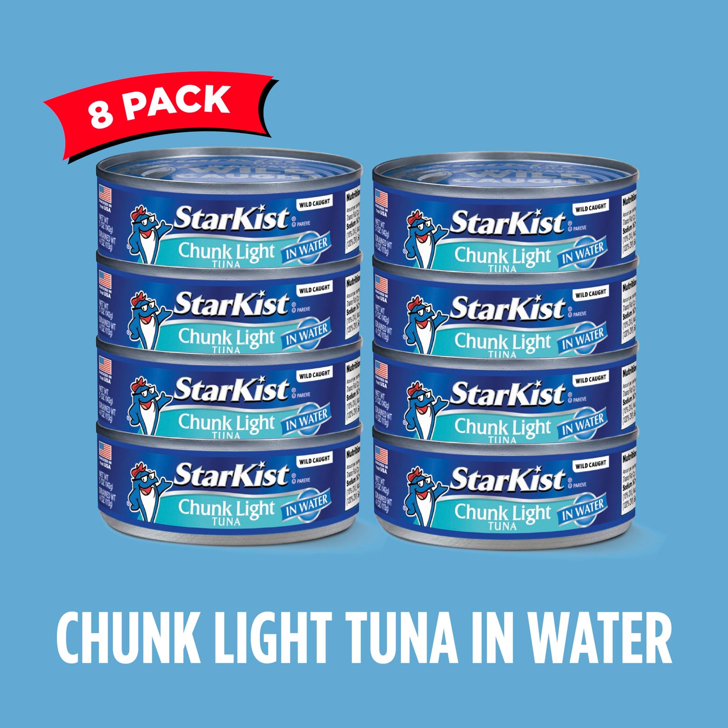 Starkist Chunk Light Tuna In Water, 5 Oz (8 Pack) Canned Tuna Fish, Wild Caught, Gluten Free, Ready To Eat, Perfect For Salads, Keto Meals And Snacks, With 20G Protein & 90 Calories Per Serving