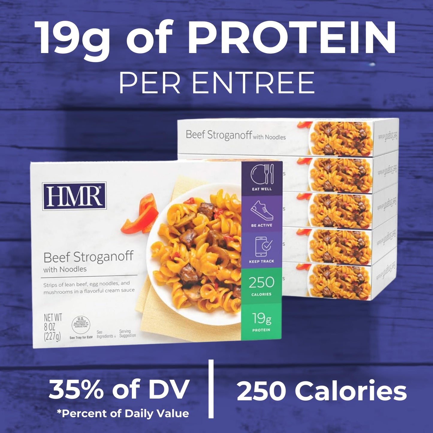 HMR Beef Stroganoff with Noodles Entr  e | Pre-packaged Lunch or Dinner | Ready to Eat | 19g of Protein | Low Calorie Food | 8oz