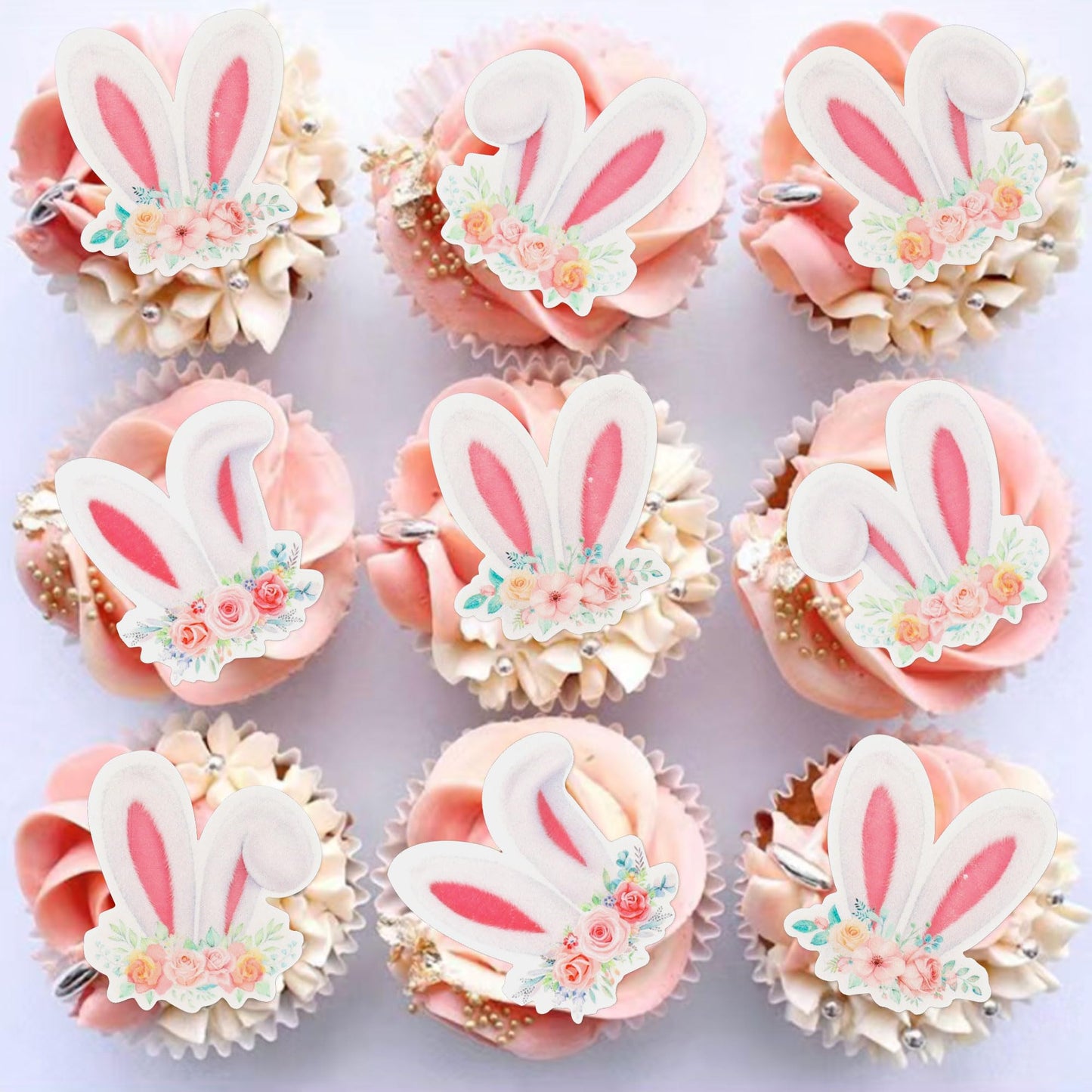 Keaziu 40-Pack Edible Wafer Paper Cupcake Toppers for Easter Bunny Party Decorations - Ears