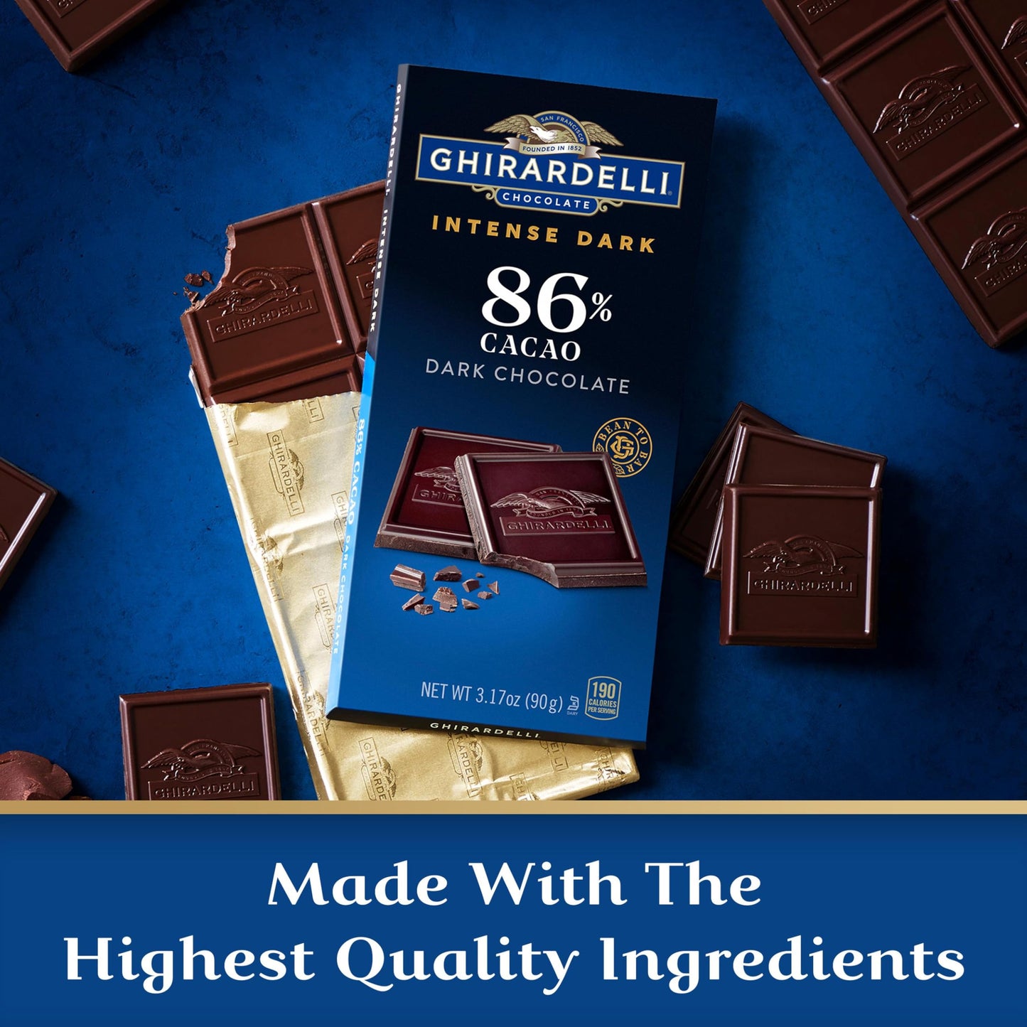 GHIRARDELLI Intense Dark Chocolate Bar  86% Cacao  3.17 Oz Bar