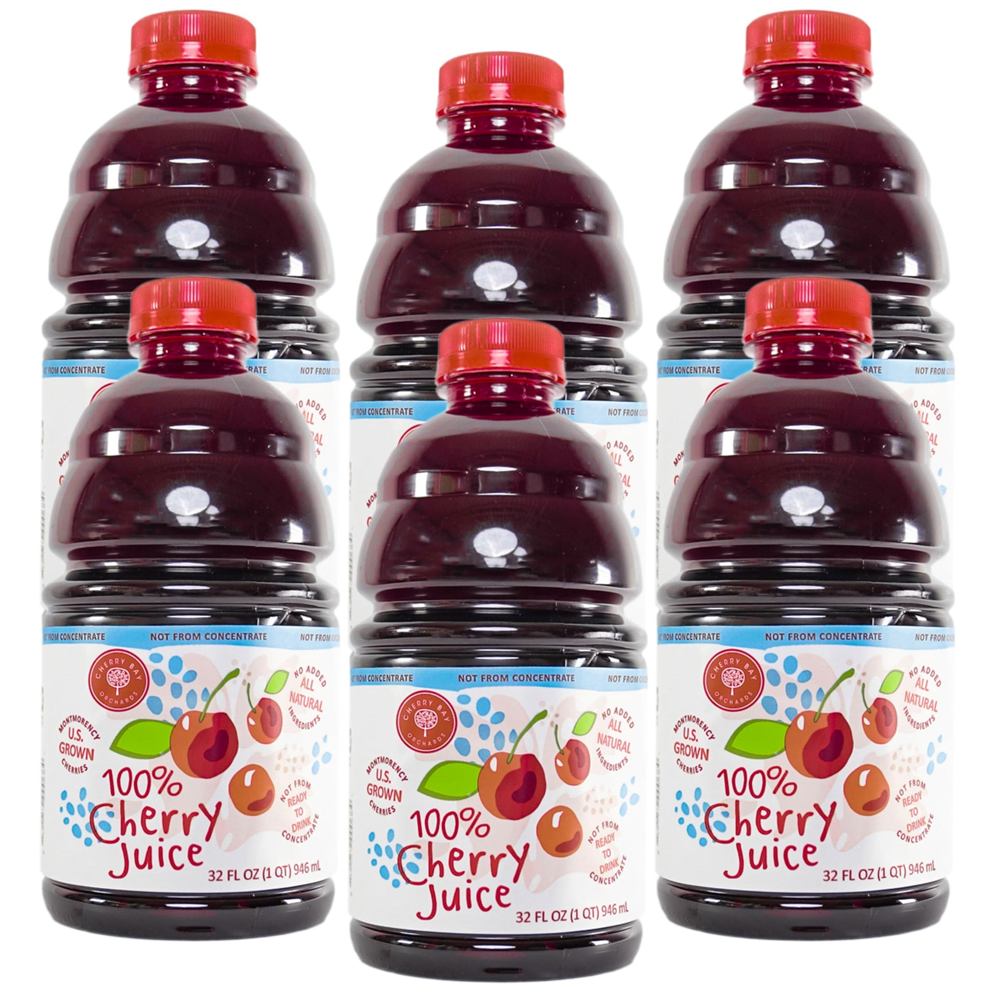 Cherry Bay Orchards Tart Cherry Juice  32 oz Bottle 6 pack (192 oz Case Pack) - 100% Natural Cherry Juice Not From Concentrate - All natural ingredients  gluten free  non GMO  Kosher certified  no preservatives  no added sugar  no added sulfites