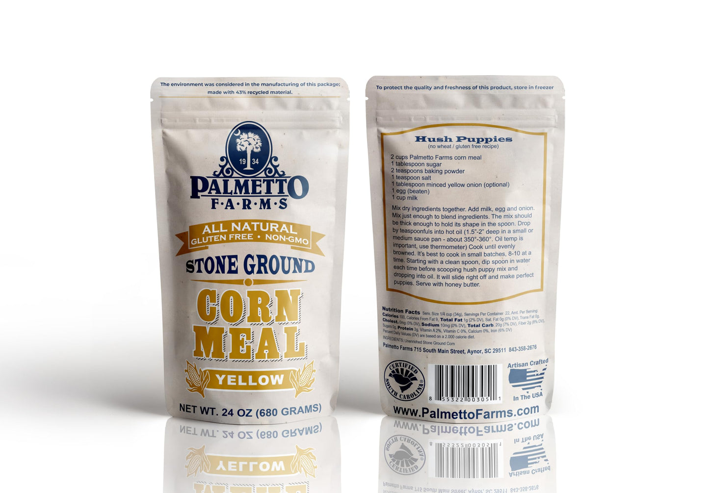Palmetto Farms Stone Ground Yellow Corn Meal Flour Non-GMO Gluten Free 24 oz