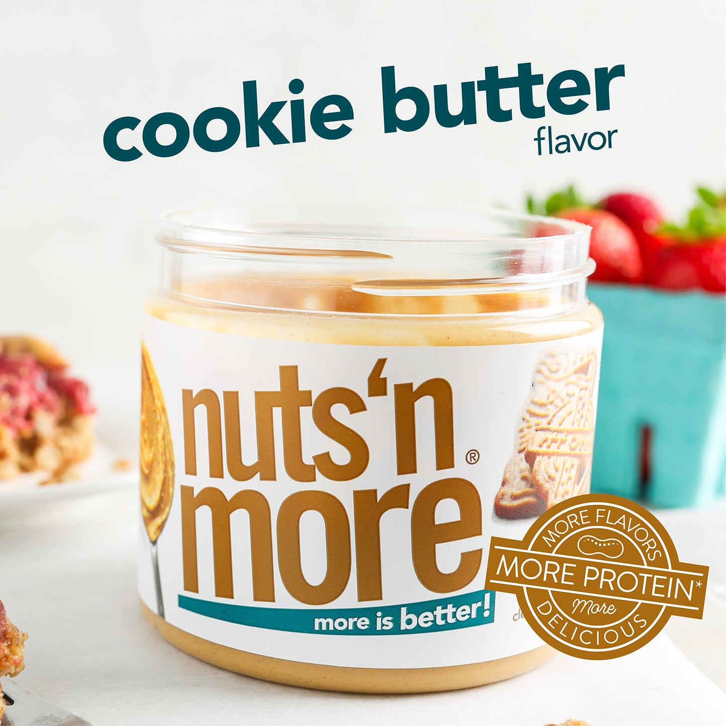 Nuts N More Cookie Butter Peanut Butter Spread, Added Protein All Natural Snack, Low Carb, Low Sugar, Gluten Free, Non-Gmo, High