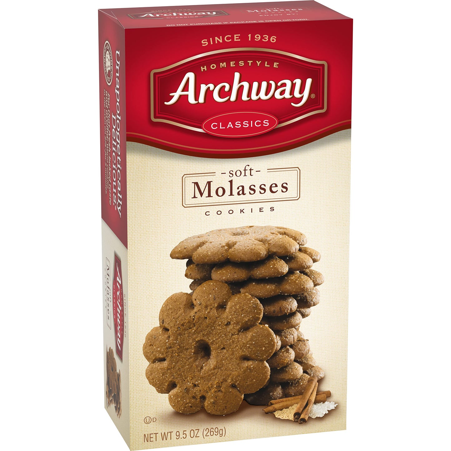 Archway Soft Molasses Cookies, 9.5 Oz (Pack of 9), Molasses Flavor, Perfect for Snacking