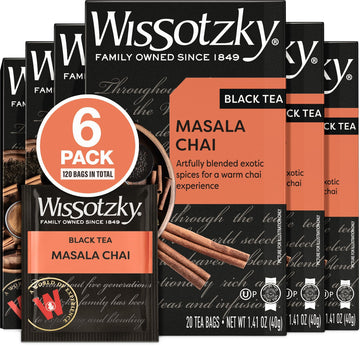 Wissotzky Masala Chai Black Tea (6 Pack - 120 Tea Bags) | Aromatic Chai Tea | Antioxidant Rich | Comforting Tea | Black Tea Bags