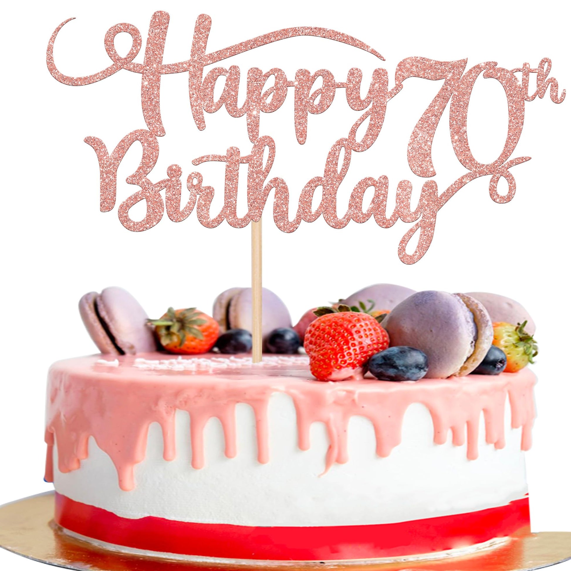 Rsstarxi 70th Birthday Cake Topper, Rose Gold Glitter, Paper Decoration, Model XM042