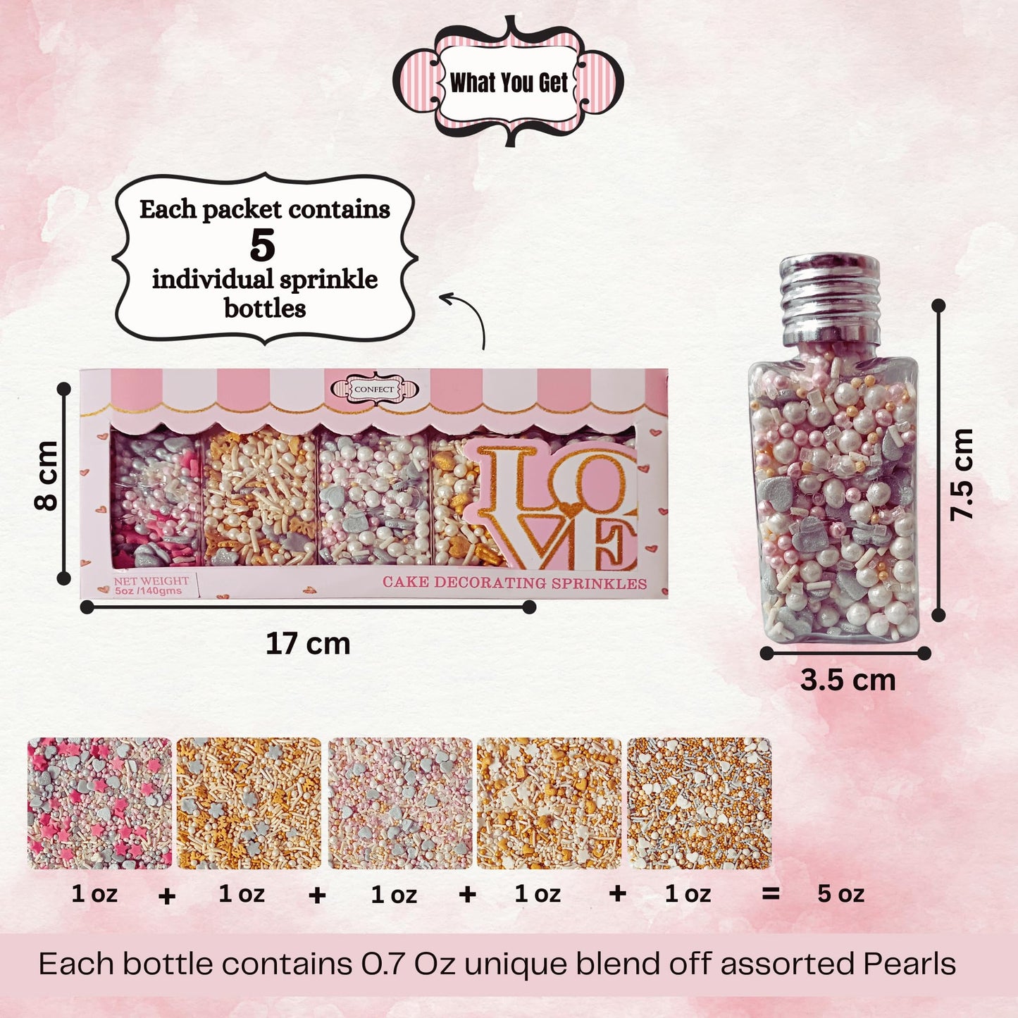 Confect Gold, Silver And White Pearl Sprinkles | Sprinkles For Baking, Cookie & Cake Decorative | Valentines Edible Sprinkle Mix
