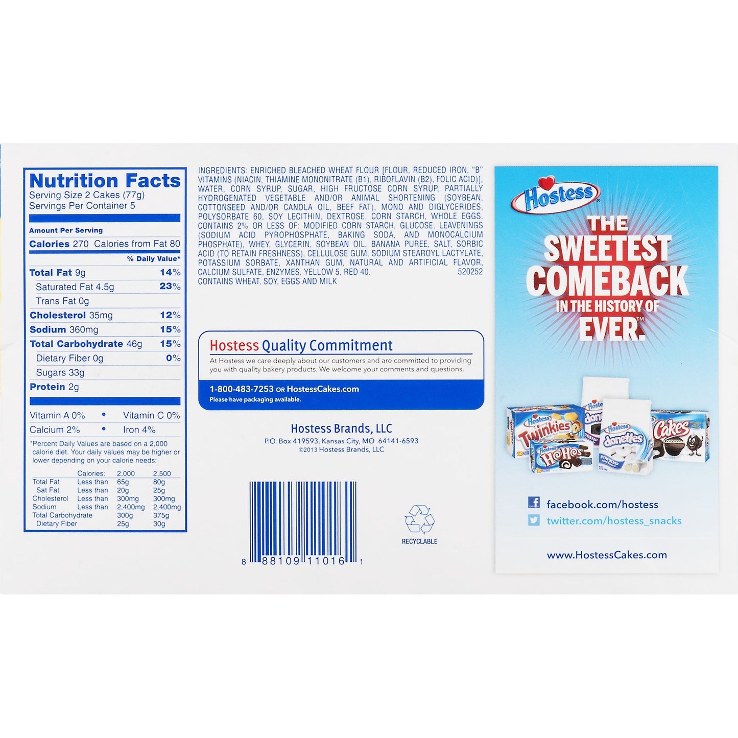 Hostess, ''The Sweetest Comeback In History'', Various Styles And Flavors, 10 Count,13.58Oz Box (Pack Of 3) (Banana Creme Filled
