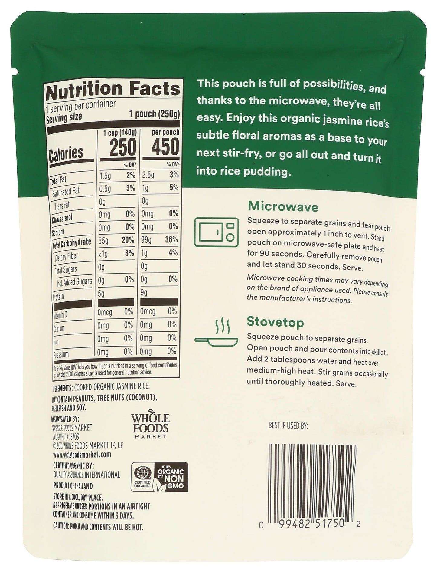 365 by Whole Foods Market Organic Jasmine Rice, 90-Second Microwave Pouch, 9 Ounce