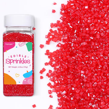 Red Sanding Sugar Sprinkles for Cake Decorating, 4.02oz Red Edible Glitter Sprinkles for Cupcake Toppers Baking Drinks Cookie Ic