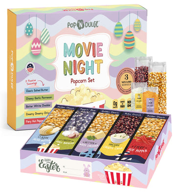 Easter Basket Stuffers Movie Night Popcorn Gift Set  Gourmet Popcorn Kernels And Popcorn Seasoning Variety Pack  3 Color Kernels And 5 Popcorn Flavorings  Non-Gmo  Gluten Free Popcorn Gifts  10 Pack