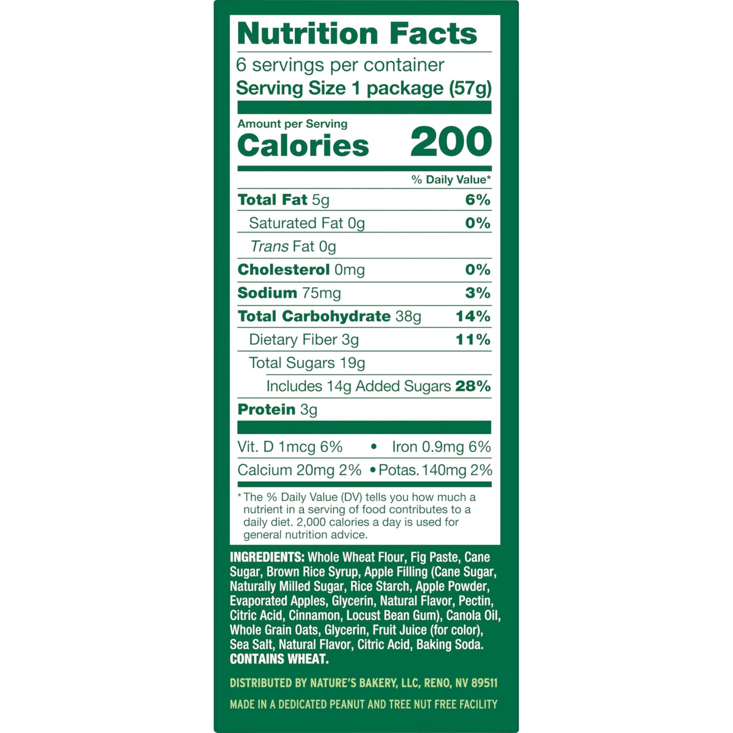 Natures Bakery Whole Wheat Fig Bars, Apple Cinnamon, Real Fruit, Vegan, Non-GMO, Snack bar, 6 Count (Pack of 6)