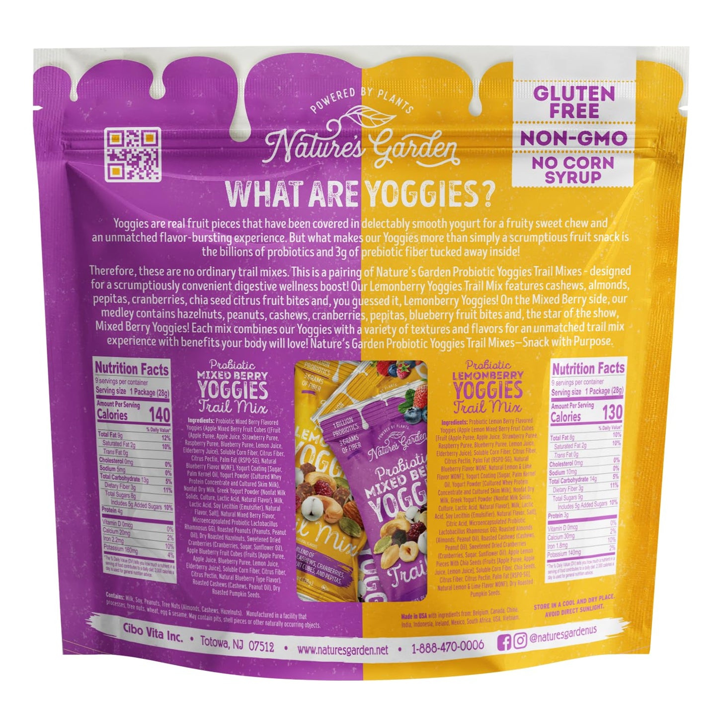 Nature'S Garden Probiotic Yoggies Multi Pack, 18 Pack (Lemonberry Yoggies 9X1 Oz +Mixed Berry Yoggies 9X1 Oz), Trail Mixes, Lemo