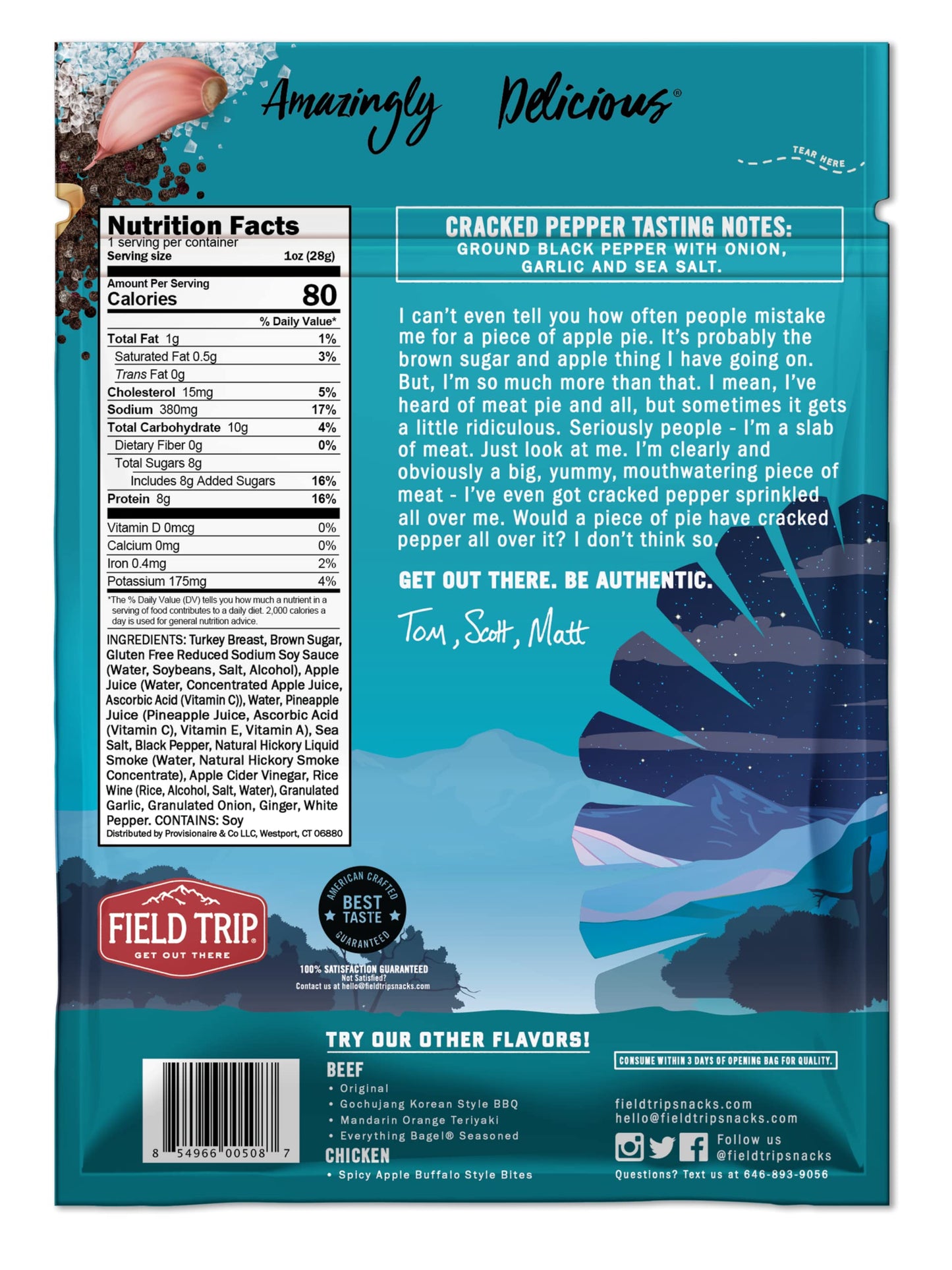 Field Trip Turkey Jerky, Gluten Free, Low Carb,  ed Pepper, 12oz, 12 Pack