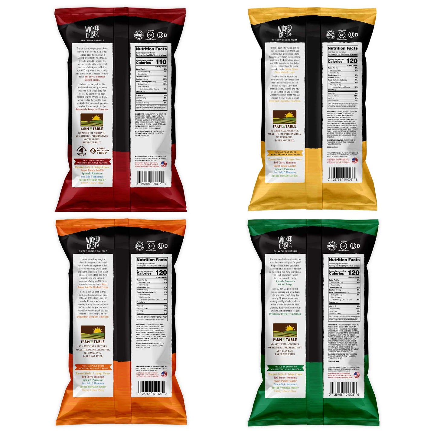 Wicked Crisps Baked Veggie Chips Variety Pack Gluten-free Low-fat Non-GMO 16oz (4 pack)
